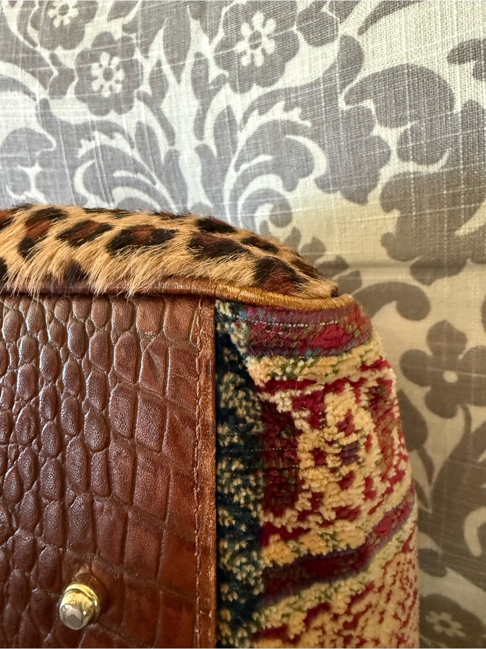 Clever Carriage Company Boho Denim & Croc with Lace & carpet bag style Handbag - Picture 7 of 16